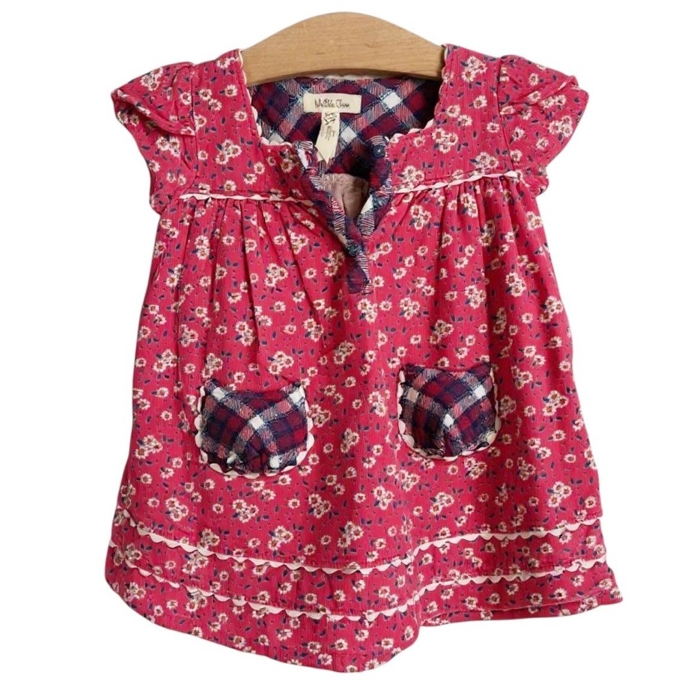 Matilda Jane Dress‎ Corduroy Floral Pocket Plaid Accent Girls Size 12-18 Months